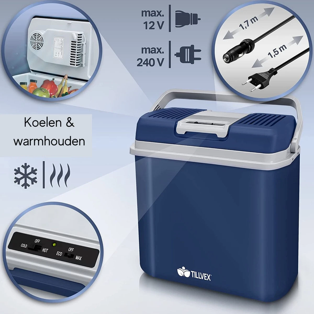 Tillvex- Koelbox, Coolbox, 24 Liter, Blauw - Afbeelding 7