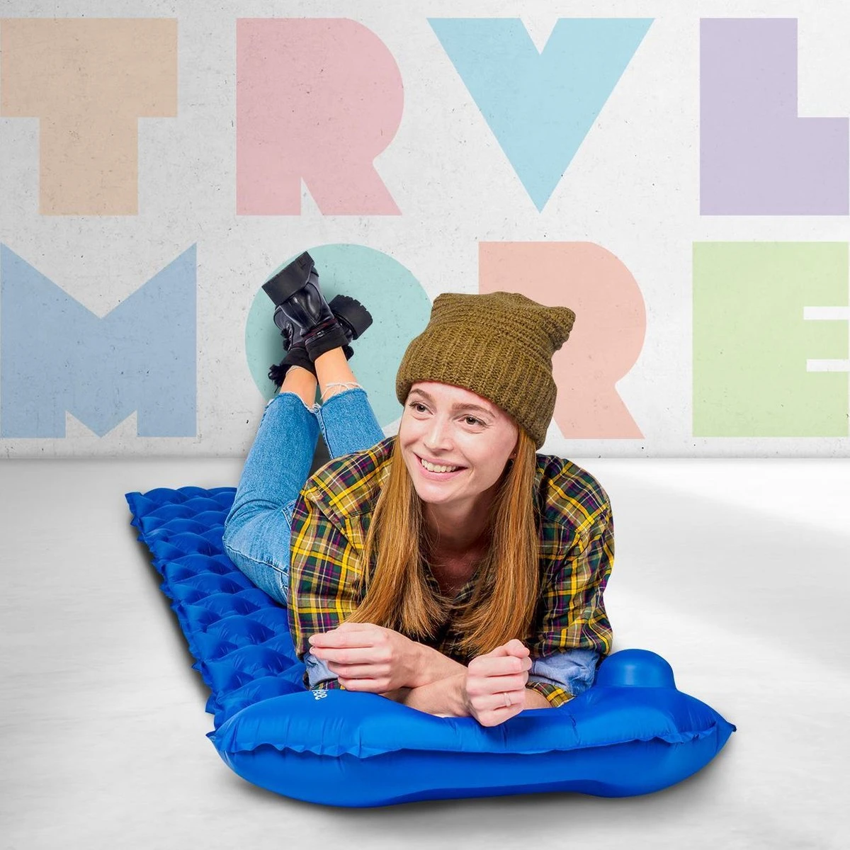 TRVLMORE Slaapmat - Zelfopblazend - 1 Persoons - Ingebouwde Pomp En Kussen - Blauw - Afbeelding 3