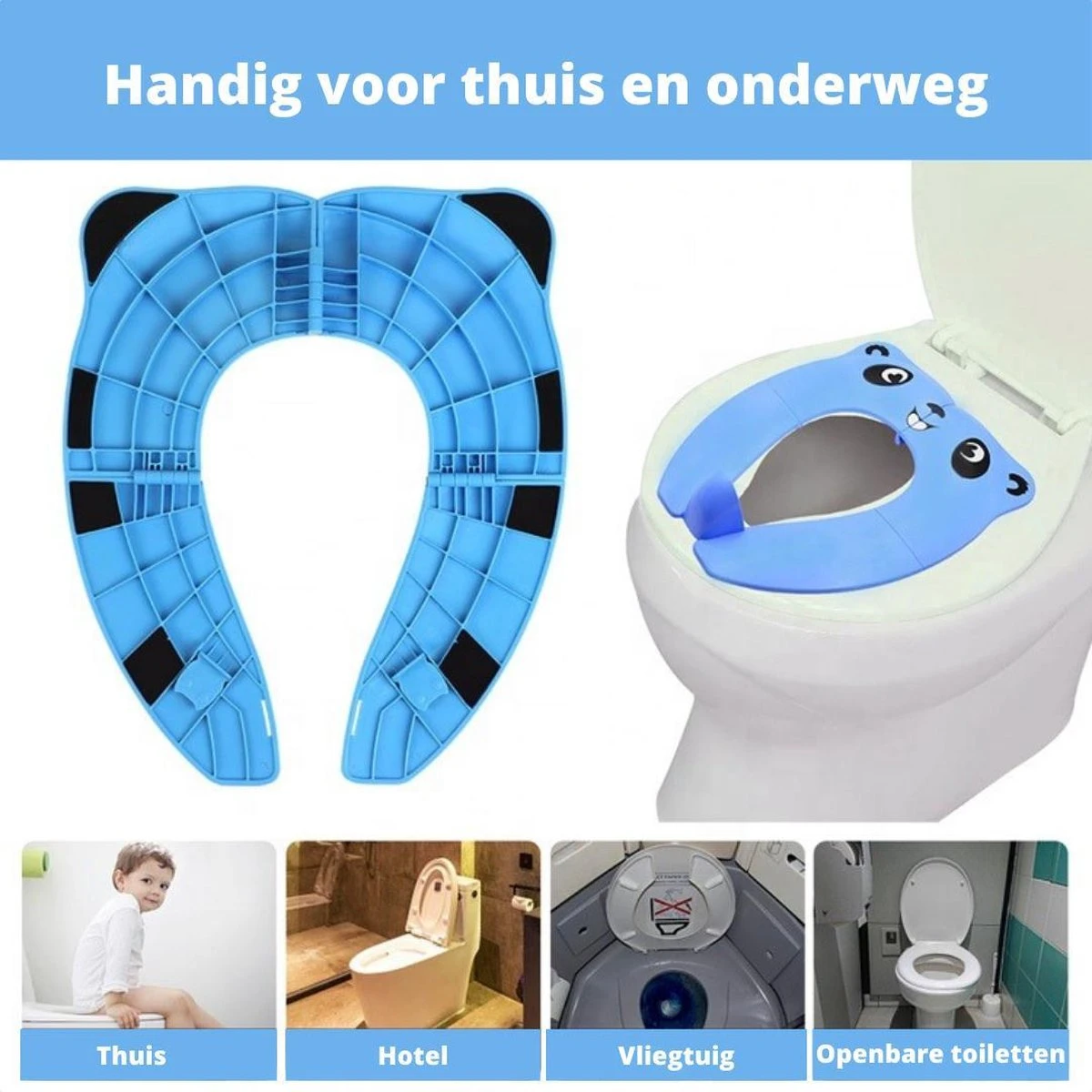 Blauwe Opvouwbare Toilet Zitje - WC Verkleiner - WC Bril Verkleiner- Urinoirs Kind - Toilet Training - Plas Trainer Zitje - Reis Accessoires - Camping Toilet Zitje - Toilet Verkleiner - Toilet Bril Verkleiner - Afbeelding 3