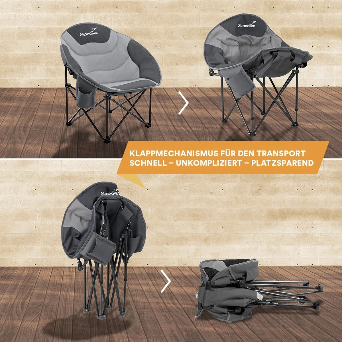 Skandika Moonchair Sirkka – Campingstoelen – Klapstoel – Vouwstoel – Kampeerstoel - Grote, Comfortabele, Campingstoel Opvouwbaar, Gepolsterd, Koelvak, Drinkhouder, Draaggreep En Draagtas, Antislipvoetjes - Max. 150 Kg – Zwart/grijs - Afbeelding 4