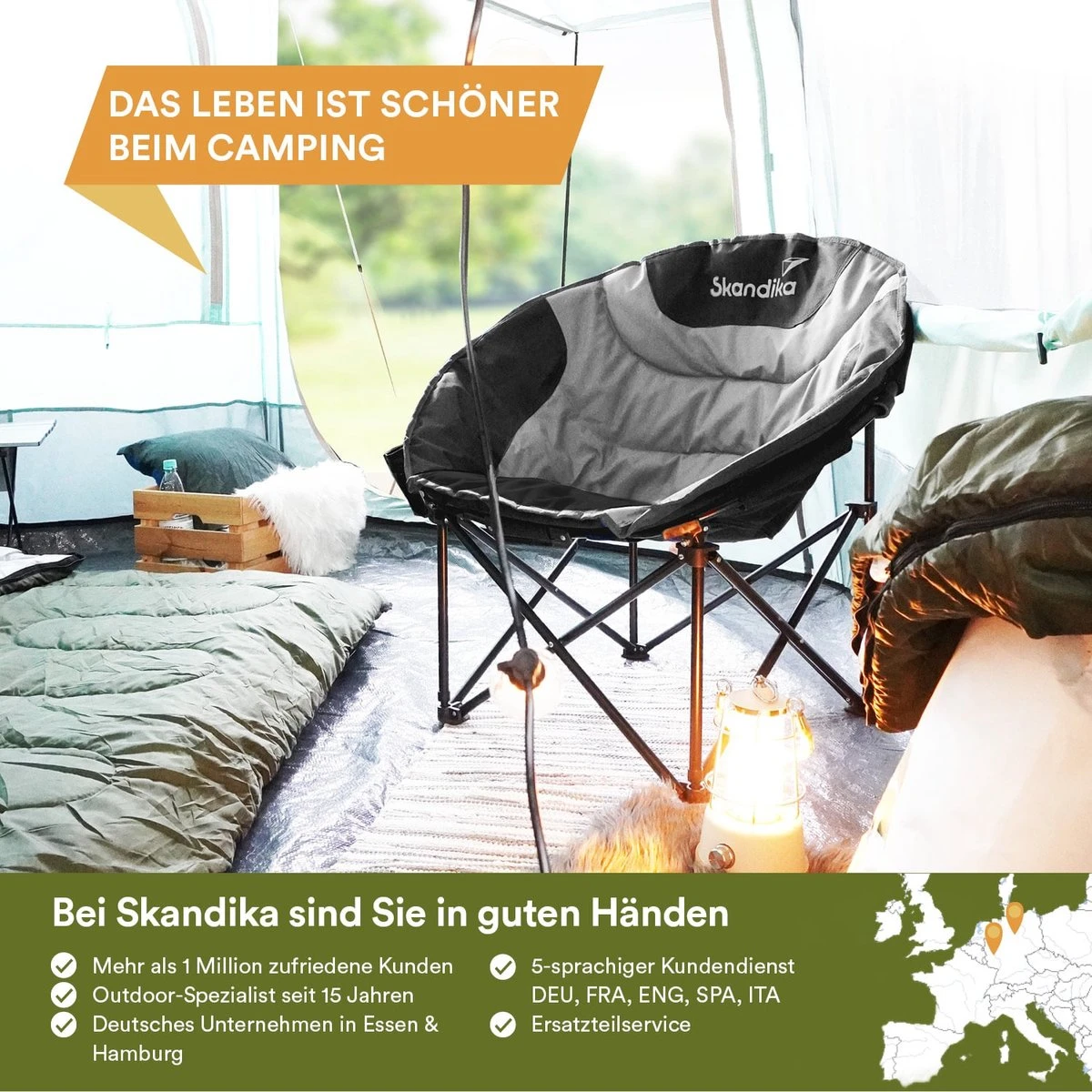 Skandika Moonchair Sirkka – Campingstoelen – Klapstoel – Vouwstoel – Kampeerstoel - Grote, Comfortabele, Campingstoel Opvouwbaar, Gepolsterd, Koelvak, Drinkhouder, Draaggreep En Draagtas, Antislipvoetjes - Max. 150 Kg – Zwart/grijs - Afbeelding 6