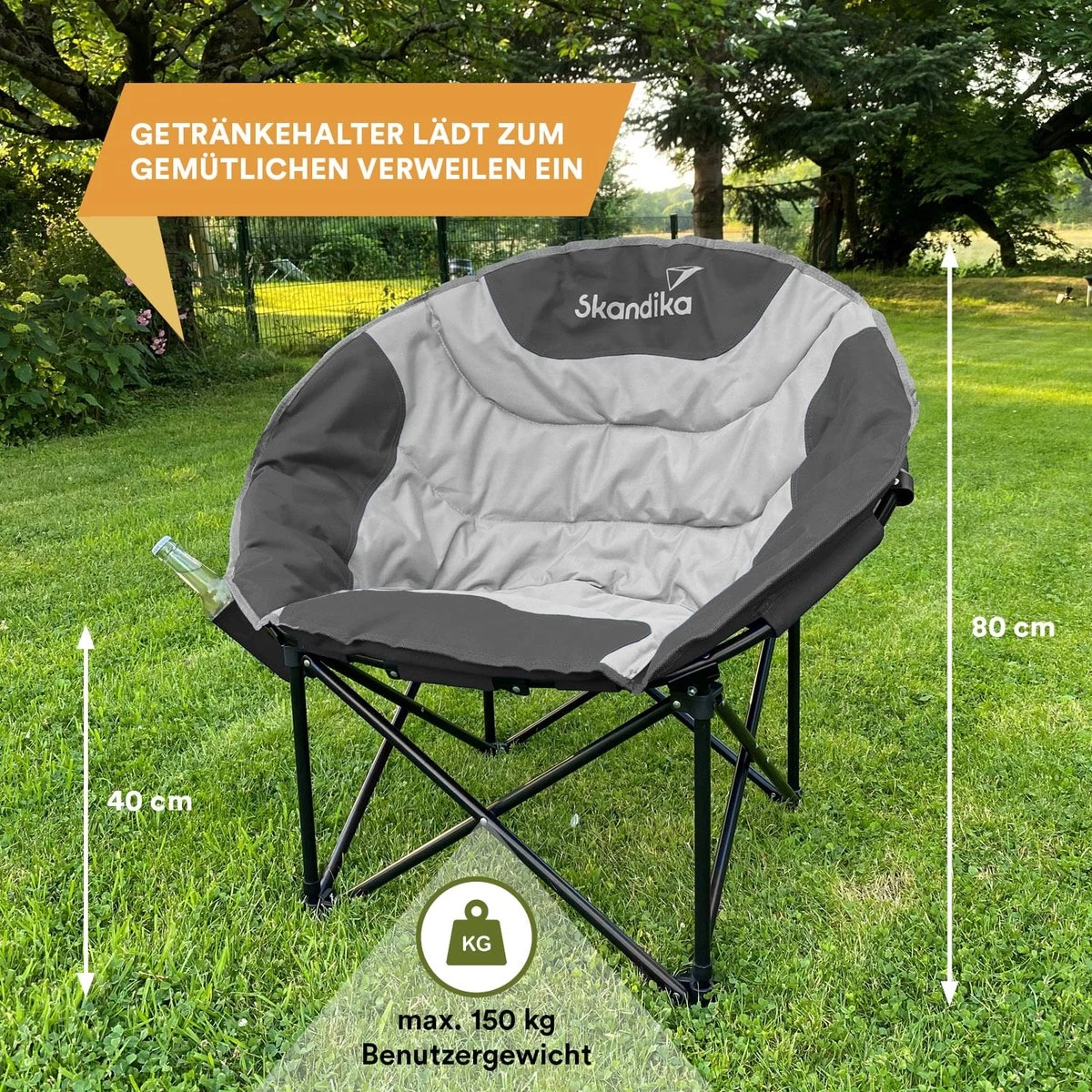 Skandika Moonchair Sirkka – Campingstoelen – Klapstoel – Vouwstoel – Kampeerstoel - Grote, Comfortabele, Campingstoel Opvouwbaar, Gepolsterd, Koelvak, Drinkhouder, Draaggreep En Draagtas, Antislipvoetjes - Max. 150 Kg – Zwart/grijs - Afbeelding 7