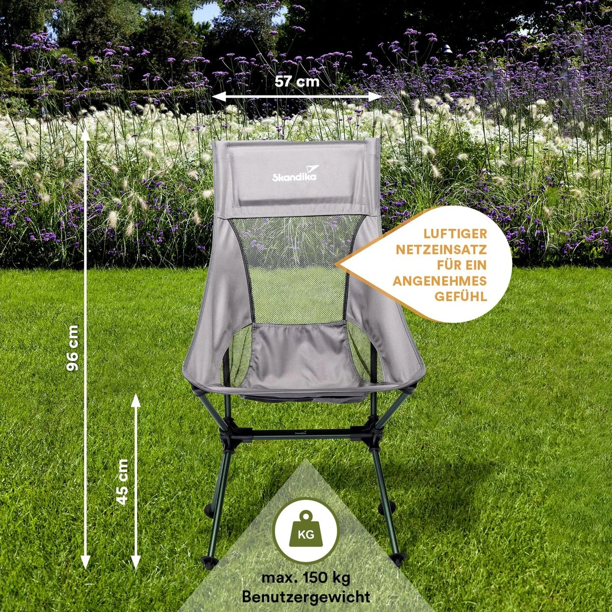 Skandika Campingstoel Compact SET – Campingstoelen – Campingstoel Tot 150 Kg Belastbaar - Kampeerstoel, Visstoel, Kleine Pakmaat, Opvouwbaar, Stabiel, Licht, Comfortabel Gepolsterd – Draagtas Meegeleverd – Vouwstoel – Kampeermeubelen – Grijs - Afbeelding 2