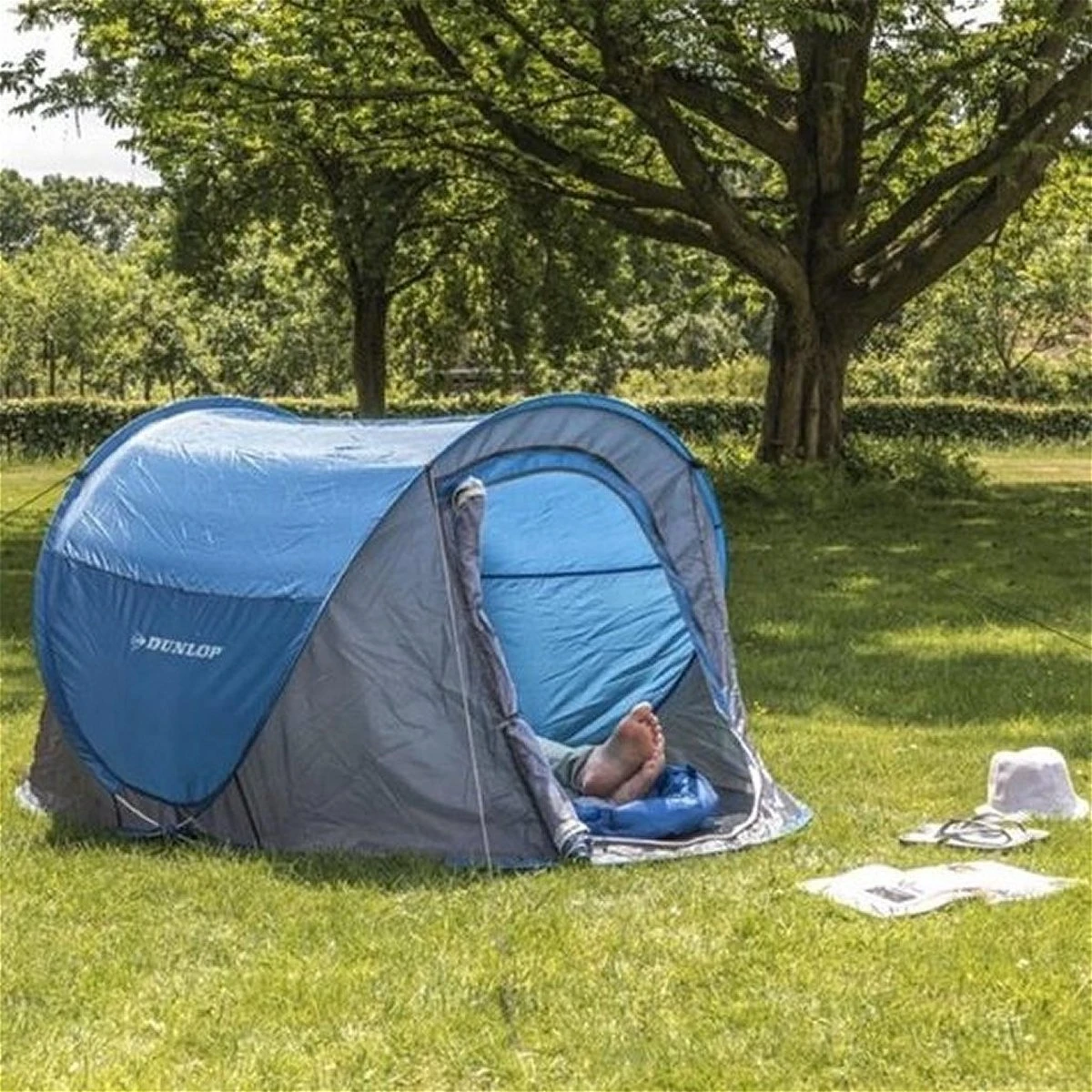 Dunlop Pop Up Tent 220 X 120 X 90 Cm - Grijs/ Blauw - 1 Persoons - Afbeelding 3