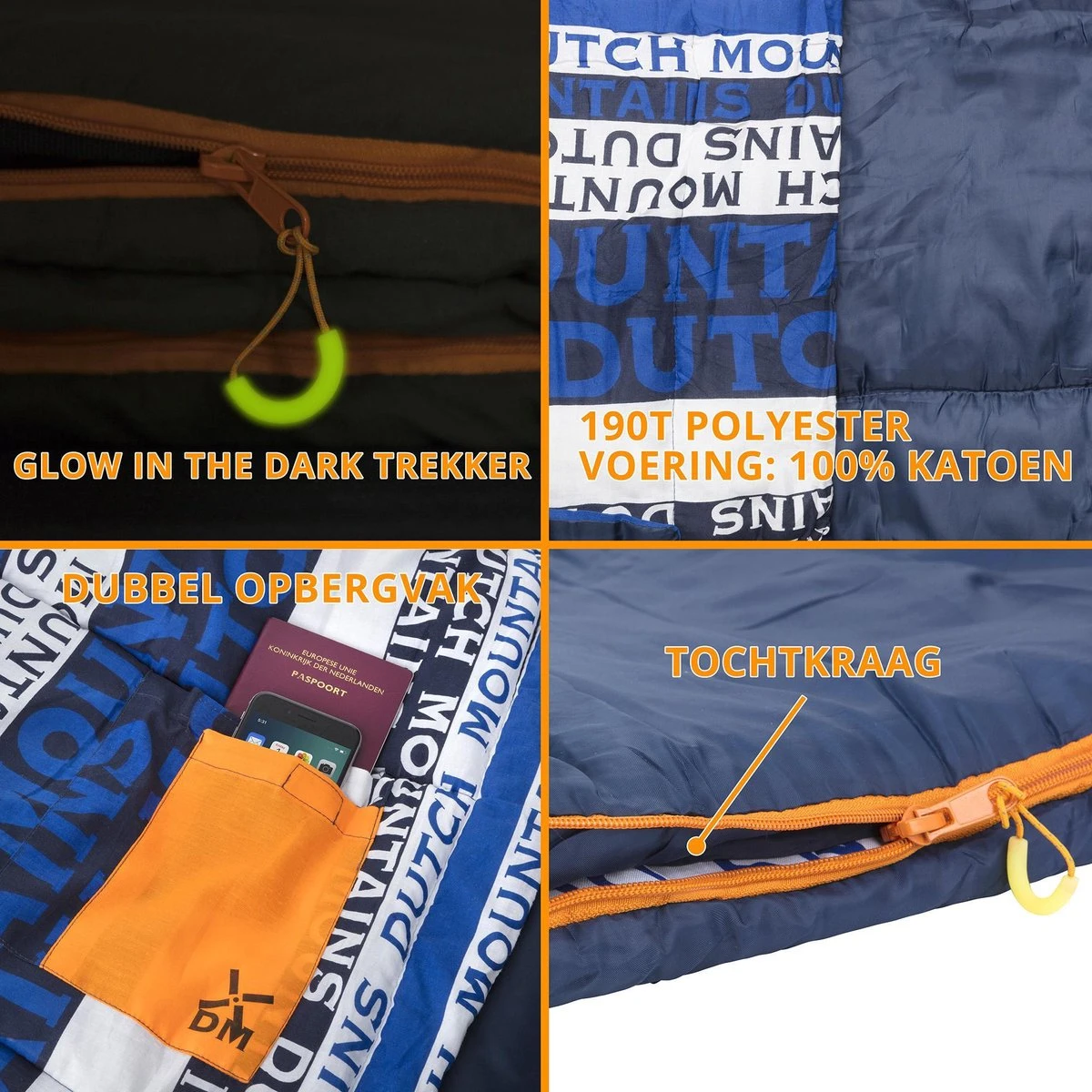 Dutch Mountains Slaapzak Goeree XL - Extra Groot 220x90cm - Katoenen Binnenkant - Aanritsbaar - Tochtstrip En Compressiehoes - Afbeelding 4