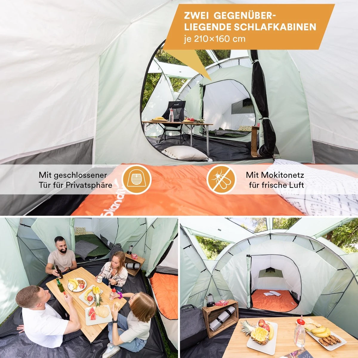 Skandika Bern 4 Koepeltent - Koepeltent - Tenten - 4 Persoons Kampeertent Met Panoramisch Dakraam, 2 Slaapcabines, Grondzeil, 210 Cm Stahoogte, Waterdicht, 4000 Mm Waterkolom - Grote Outdoor Familie Tent, Kampeertent - Grijs - Afbeelding 2