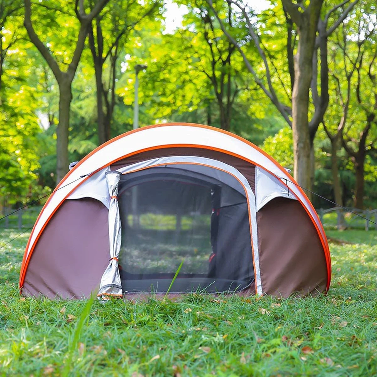 Fly Lab Luxe Pop Up Tent - Kampeer Tent - Grijs/Oranje - 4 Persoons - Afbeelding 8