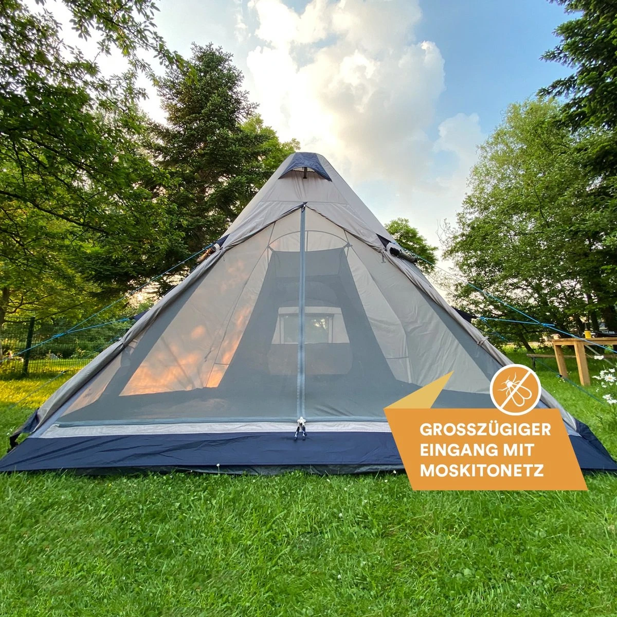 Skandika Tipi Kotona Air Opblaasbare Tent – Opblaasbare Tenten - 4 Persoons Tipi Tent – Tenten - Campingtent – Ingenaaide Tentvloer – Muggengaas – 260 Cm Stahoogte – 490 X 370 X 260 (L X B X H) – Outdoor, Camping, Tuin – Luchttent - Kamperen - Beige - Afbeelding 4