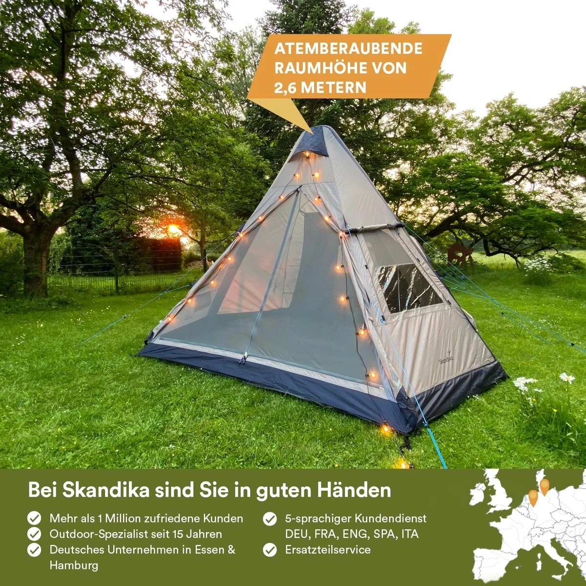 Skandika Tipi Kotona Air Opblaasbare Tent – Opblaasbare Tenten - 4 Persoons Tipi Tent – Tenten - Campingtent – Ingenaaide Tentvloer – Muggengaas – 260 Cm Stahoogte – 490 X 370 X 260 (L X B X H) – Outdoor, Camping, Tuin – Luchttent - Kamperen - Beige - Afbeelding 7
