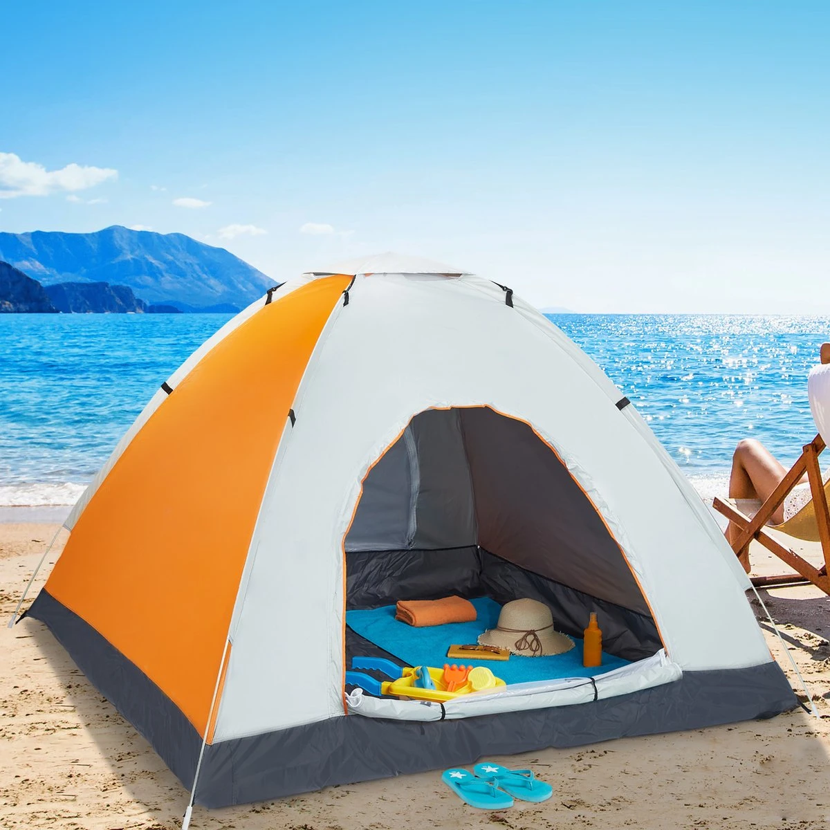 Relaxdays Strandtent Pop-up - Omkleedtent - 145x180 Cm - 2-3 Personen - Beachtent -compact - Oranje - Afbeelding 5