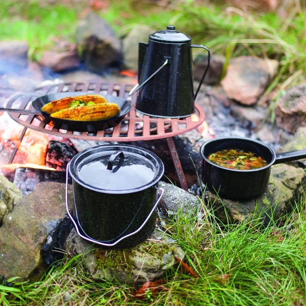 ESSCHERT DESIGN Pannenset Kampvuur - 4 Delig - Outdoor - Metaal - Afbeelding 10