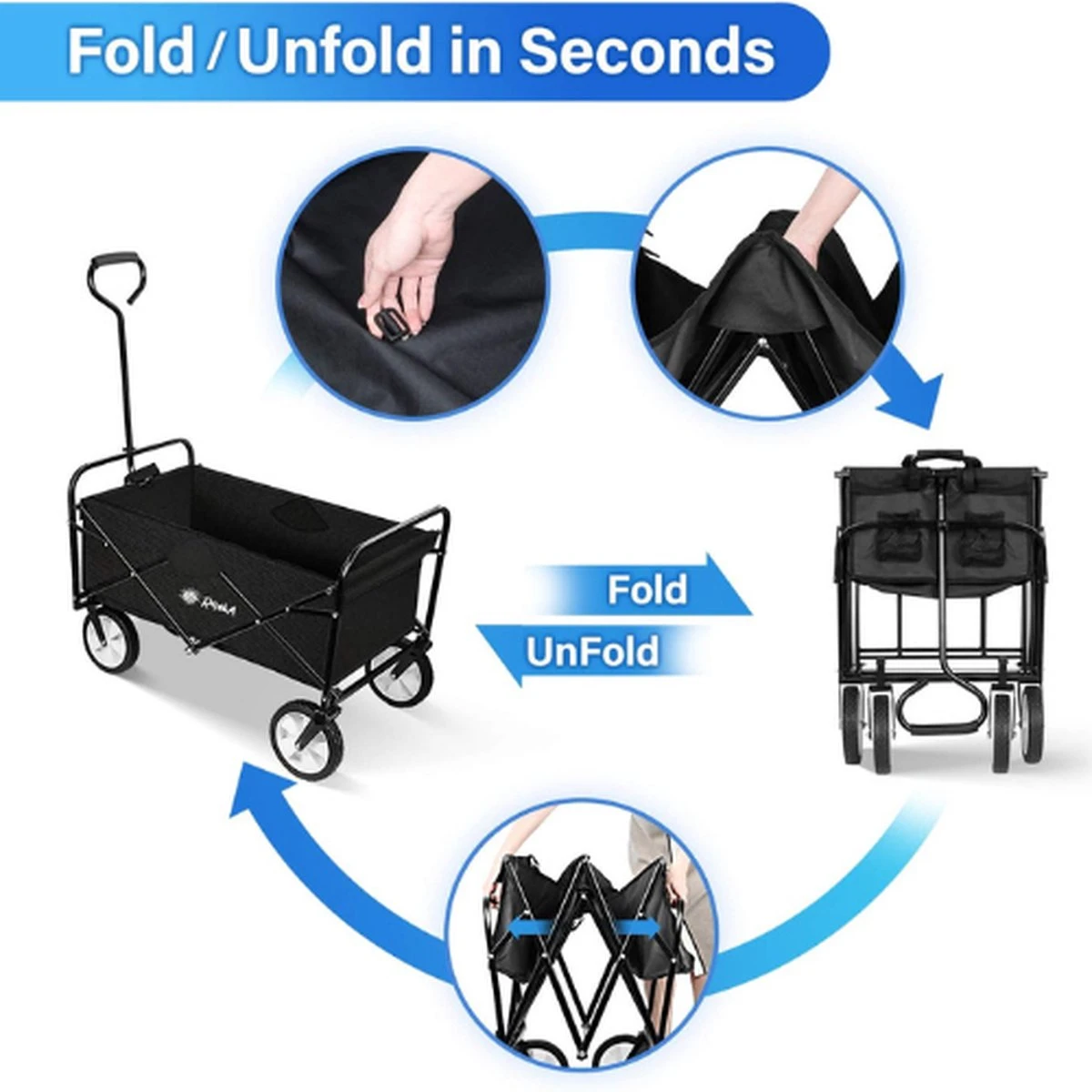 Rijoka Opvouwbare Bolderkar Mét Harde Bodem | Zwart - Afbeelding 9