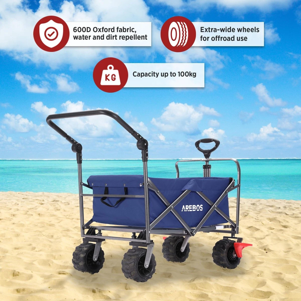 AREBOS Handkar | Transportwagen | Apparatuurwagen | Opvouwbaar | Duwstang| Blauw - Afbeelding 4