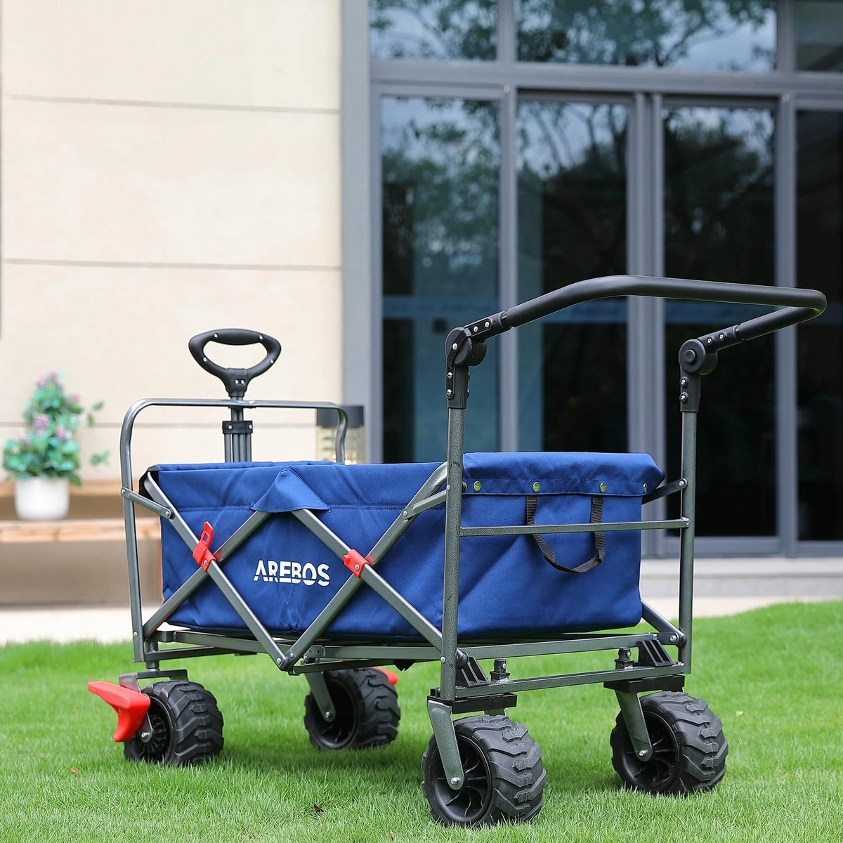 AREBOS Handkar | Transportwagen | Apparatuurwagen | Opvouwbaar | Duwstang| Blauw - Afbeelding 5