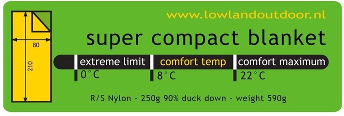 LOWLAND OUTDOOR® Donzen Slaapzak - Super Compact Blanket - 210 X 80 Cm - 590gr +8°C - Afbeelding 10