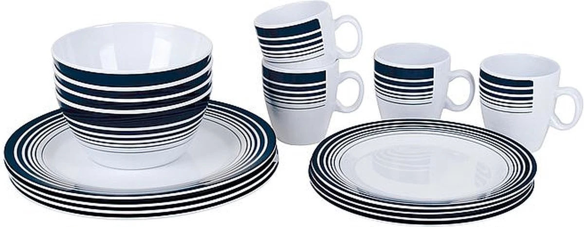 Bo-Camp - Servies - Classic - 16-Delig - Wit/Navy - Afbeelding 11