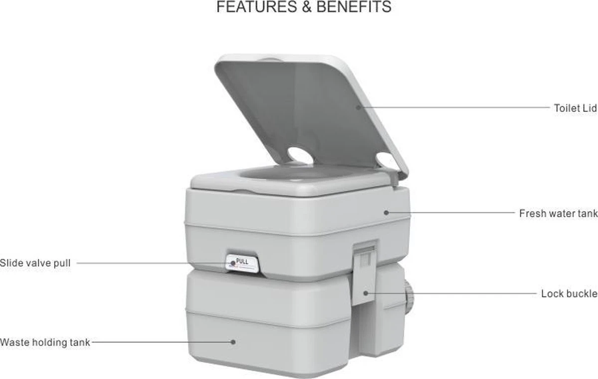 SeaFlo Portable Toilet - Meeneembaar Toilet - Draagbaar Toilet - Chemisch Toilet 20liter - Camping Toilet 20l - WC - Afbeelding 3