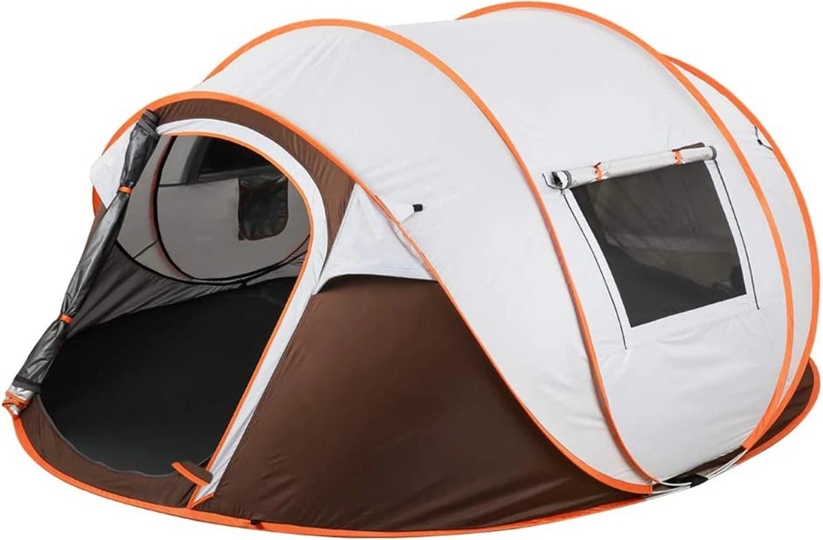 Fly Lab Luxe Pop Up Tent - Kampeer Tent - Grijs/Oranje - 4 Persoons