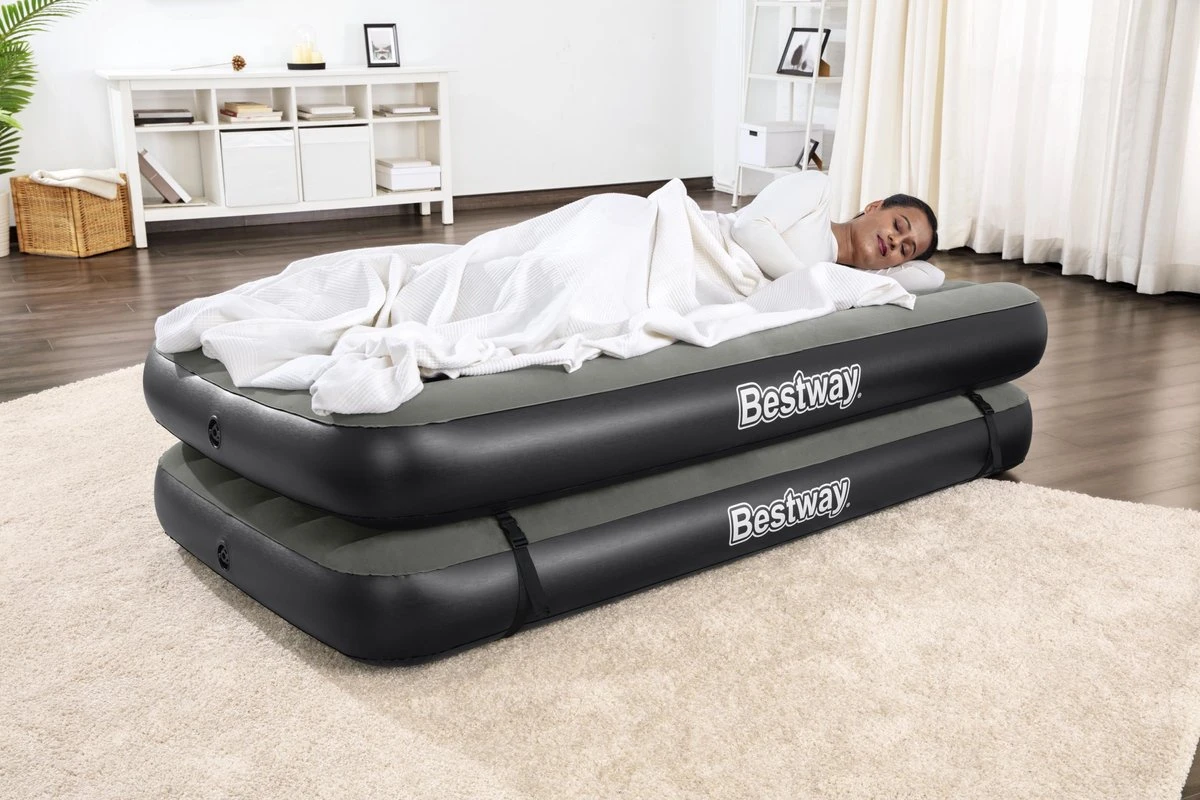 Bestway 3-in-1 Luchtbed - Connect - Zwart - 188x99cm - PVC/Polyester - Single, Double Single En Twin Opblaasbed - Tritech Materiaal - I-Beam Constructie - Afbeelding 17