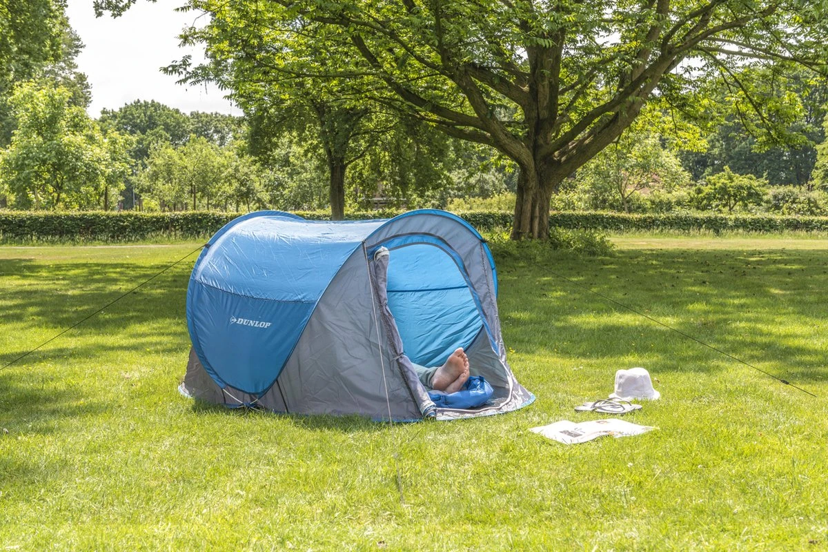 Dunlop Pop Up Tent 220 X 120 X 90 Cm - Grijs/ Blauw - 1 Persoons - Afbeelding 5