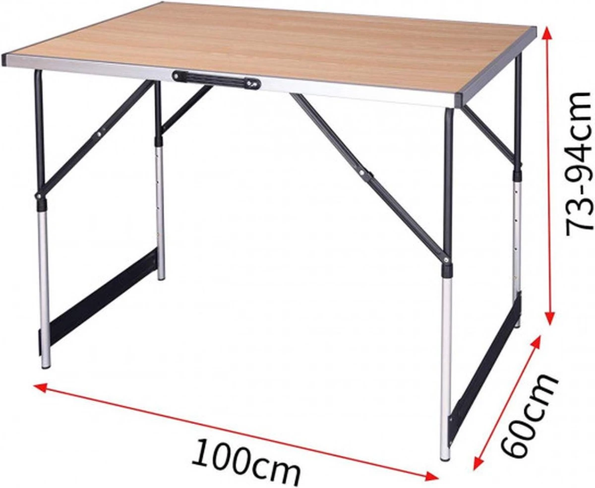 Kamyra® Campingtafel Inklapbaar - Kampeertafel, Partytafel - Opvouwbaar, Lichtgewicht & In Hoogte Verstelbaar - Aluminium/Hout - Afbeelding 7