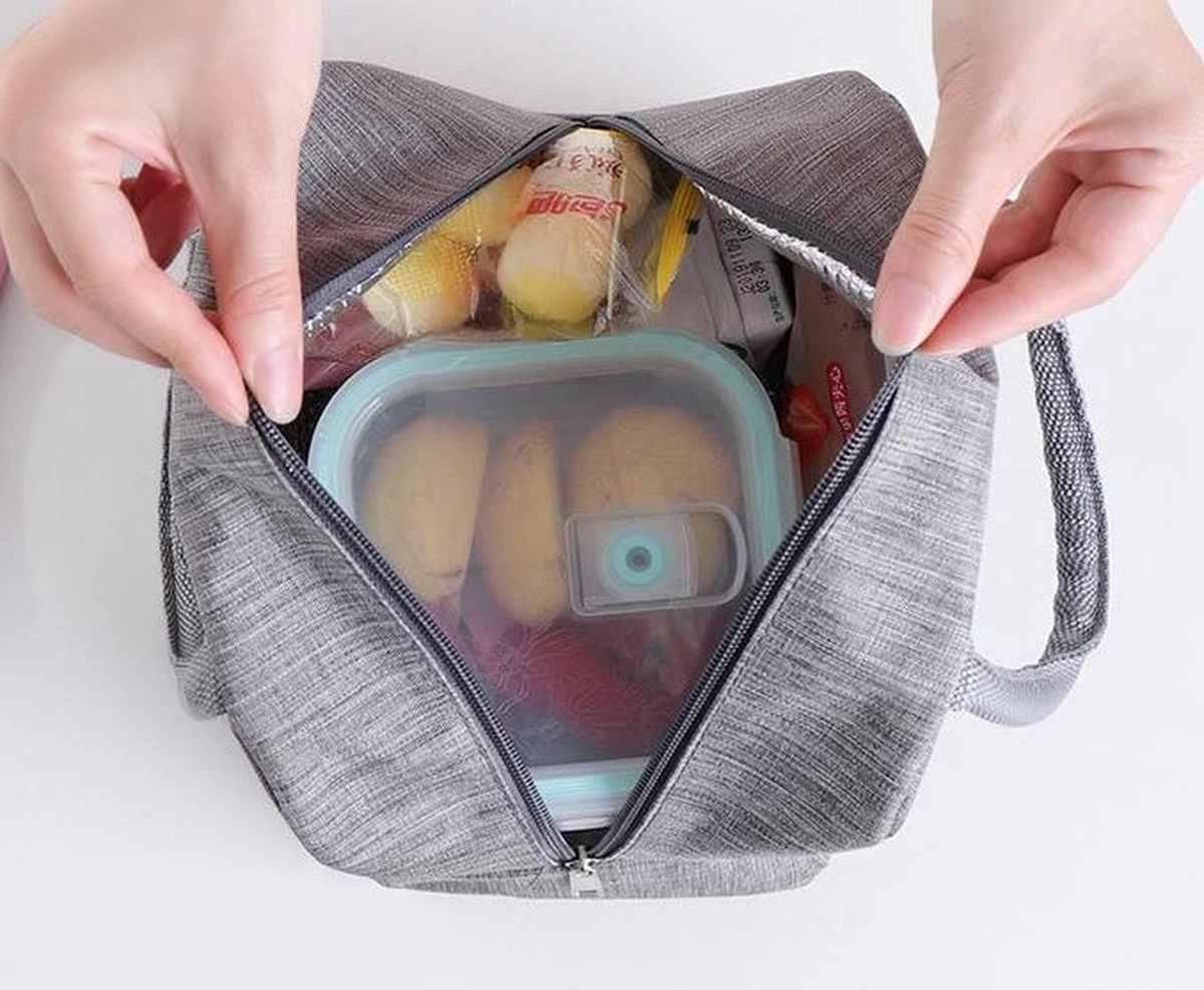 Koeltas - Lunchtas - Volwassenen En Kinderen - Compact & Handig: Zomer - Picknick -School - Lunch - Werk - Klassiek Grijs - Afbeelding 12