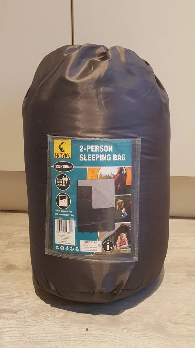 Froyak - 2-persoons Slaapzak XXL Grijs 225 X 150 Cm - Tweepersoonsslaapzak - Tweepersoons - Slaapzak - Afbeelding 2