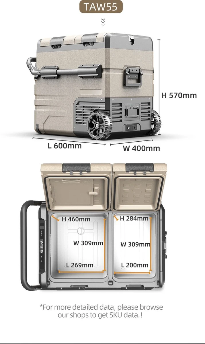 Alpicool 55L - Koelkast/vriezer - 12V-24V/230V - Compressor - APP - Voor Auto En Huis - Outdoor Camping Benodigdheden - Afbeelding 4