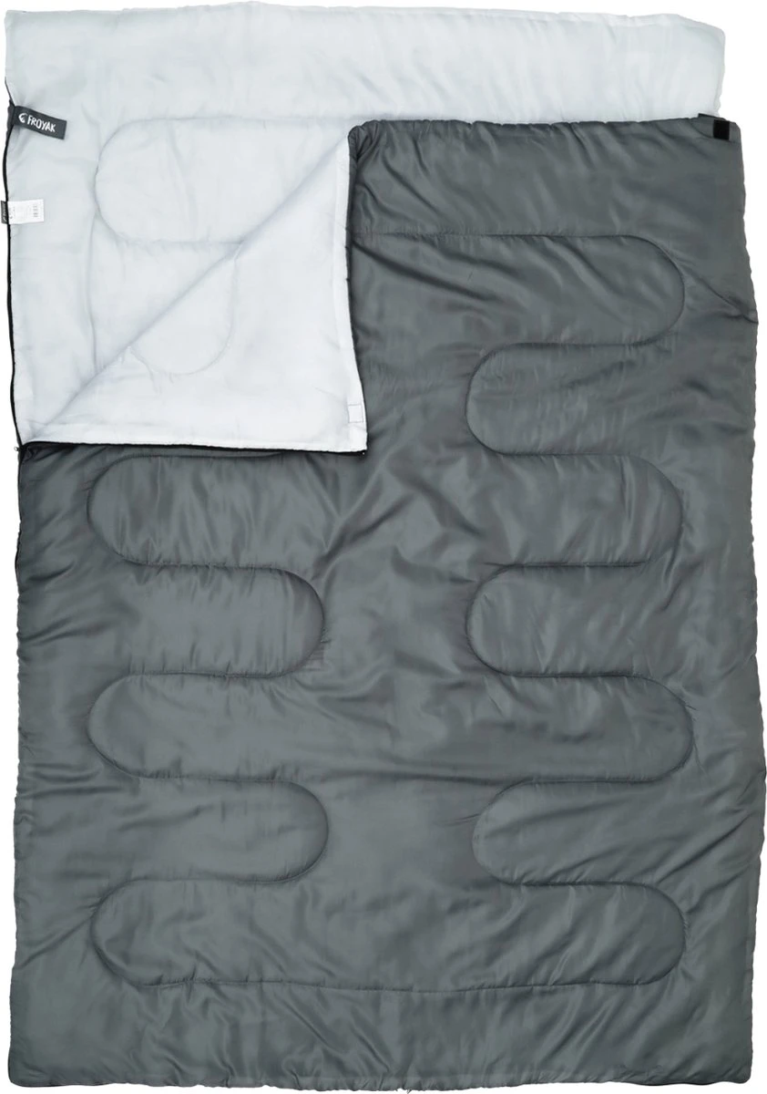 Froyak - 2-persoons Slaapzak XXL Grijs 225 X 150 Cm - Tweepersoonsslaapzak - Tweepersoons - Slaapzak