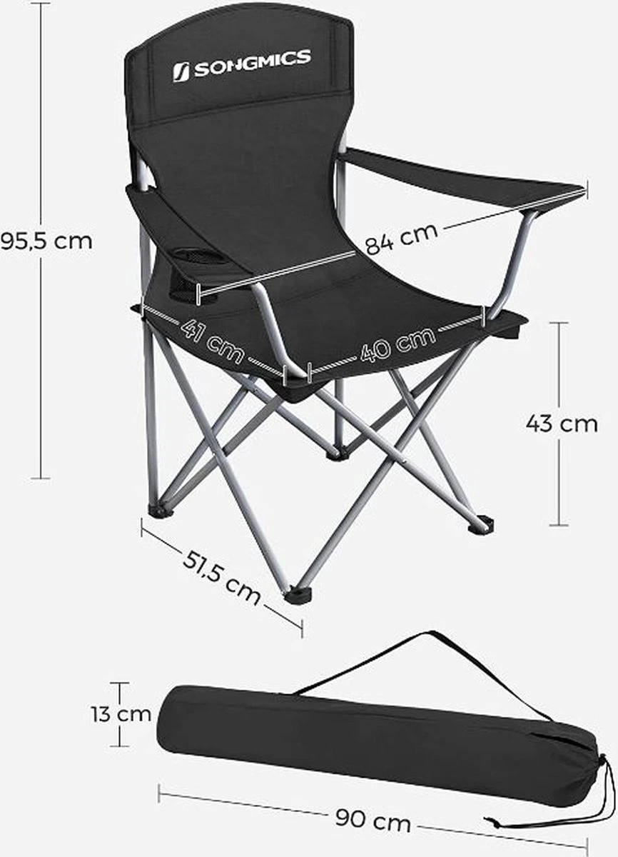 MIRA Home - Campingstoel Set Van 2 Inklapbaar - Klapstoel Met Robuust Frame - Met Flessenhouder - 76 X 51.5 X 95.5 Cm - Zwart - Afbeelding 6